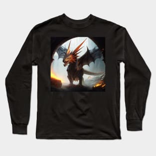 Evil Dragon with Metallic Wings in a Cave Long Sleeve T-Shirt